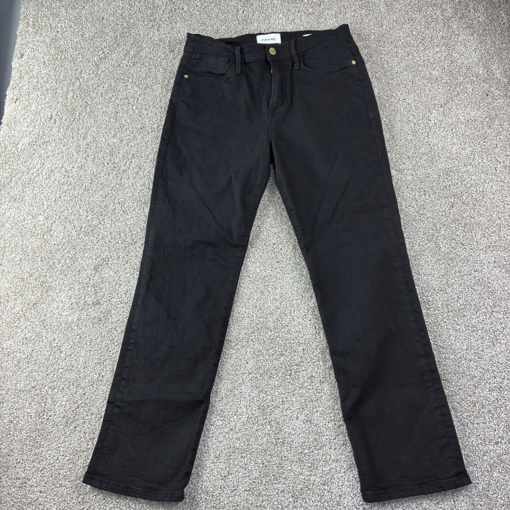 FRAME Le High Straight Black High Rise Slim Straight Leg Jeans Size 28 Grunge